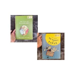Dandelion Library 2-in-1 Book Tale of Peter Rabbit & Travels of Babar Vtg Child